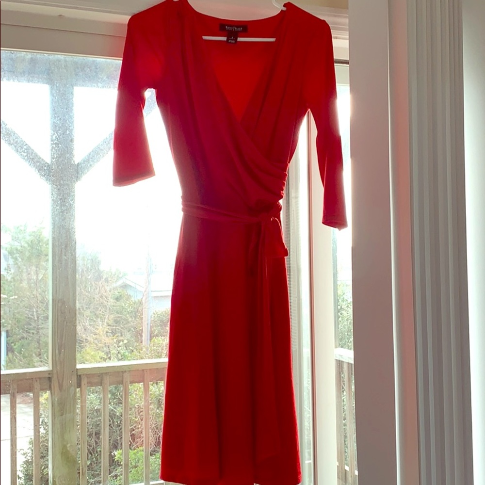 Red faux wrap dress